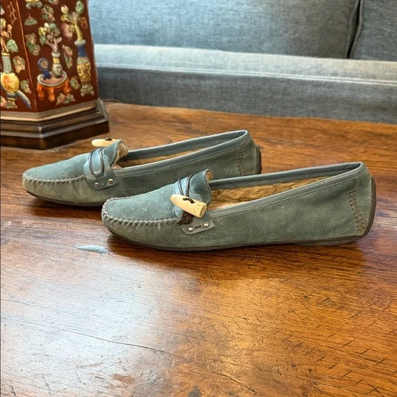 Salvatore Ferragamo Teal Suede Loafers - Picture 2 of 7